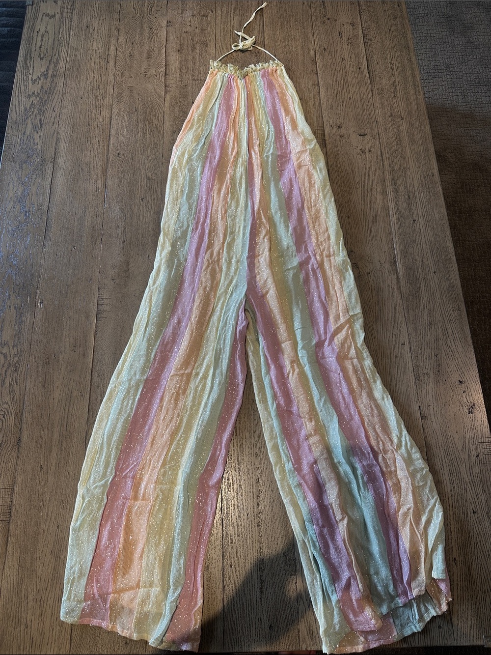 Anthropologie (sundress) Pastel Rainbow Halter Jumpsuit  with sparkle threads